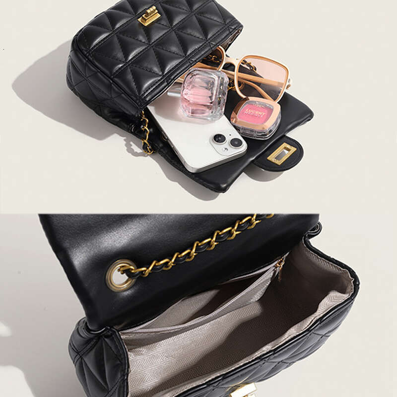 2024 women's new crossbody summer fashion with gold ball dia lattice chain small square bag