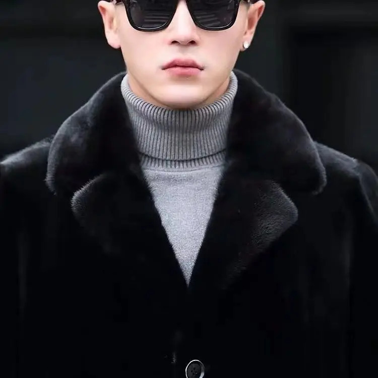 Winter coat mens thick mink coat set collar mink synthetic fur 241112