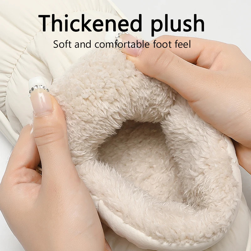 QYCKABY Plush Shoes For Women Mules Indoor Outside Winter Home Warm Fluffy Anti-skid Boots Fur Cotton Shoe Men Outdoors Sneakers 241112