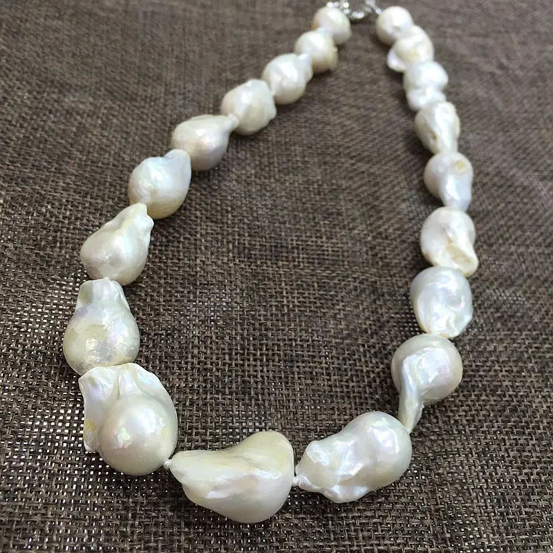 FUQI er retro white large-sized organized nuclear flame ball shaped Baroque pearl necklace freshwater 100% natural pearls 241112