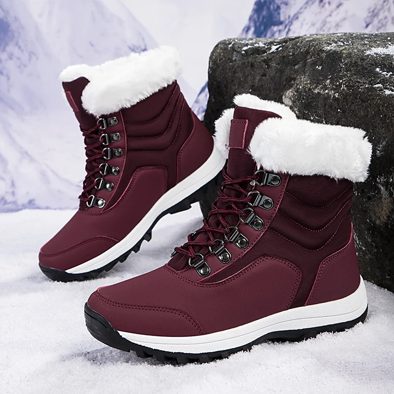 High top Plus Velvet Womens Snow Boots Comfortable Non slip Womens Cotton Shoes Outdoor Waterproof Boots Warm Womens Sports Shoes 241111