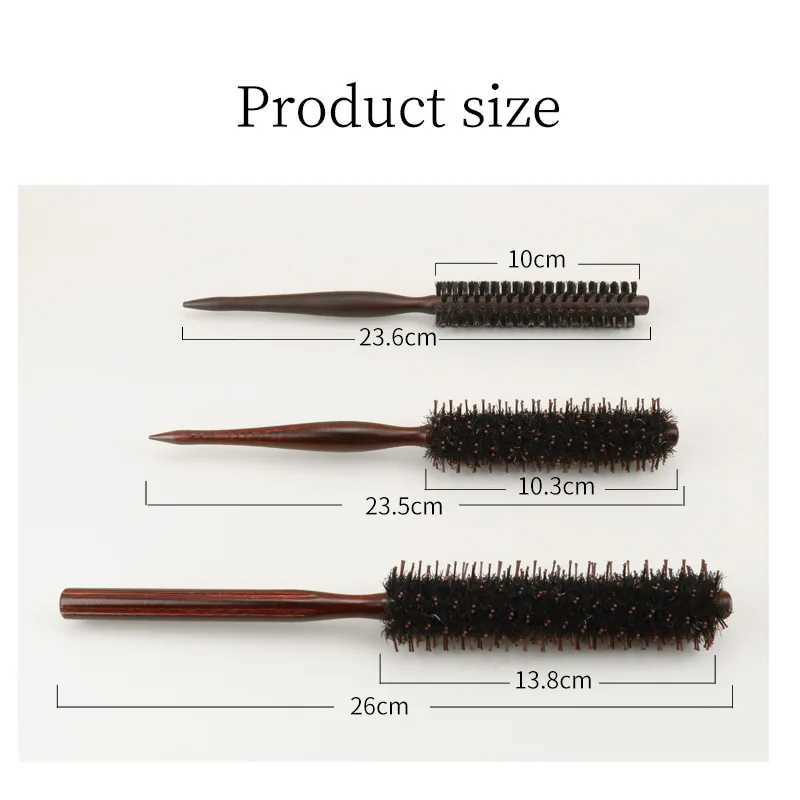 Type 3 anti-static bristle brush with wooden handle small circular brush blow dry styling brush curly hair comb W241112
