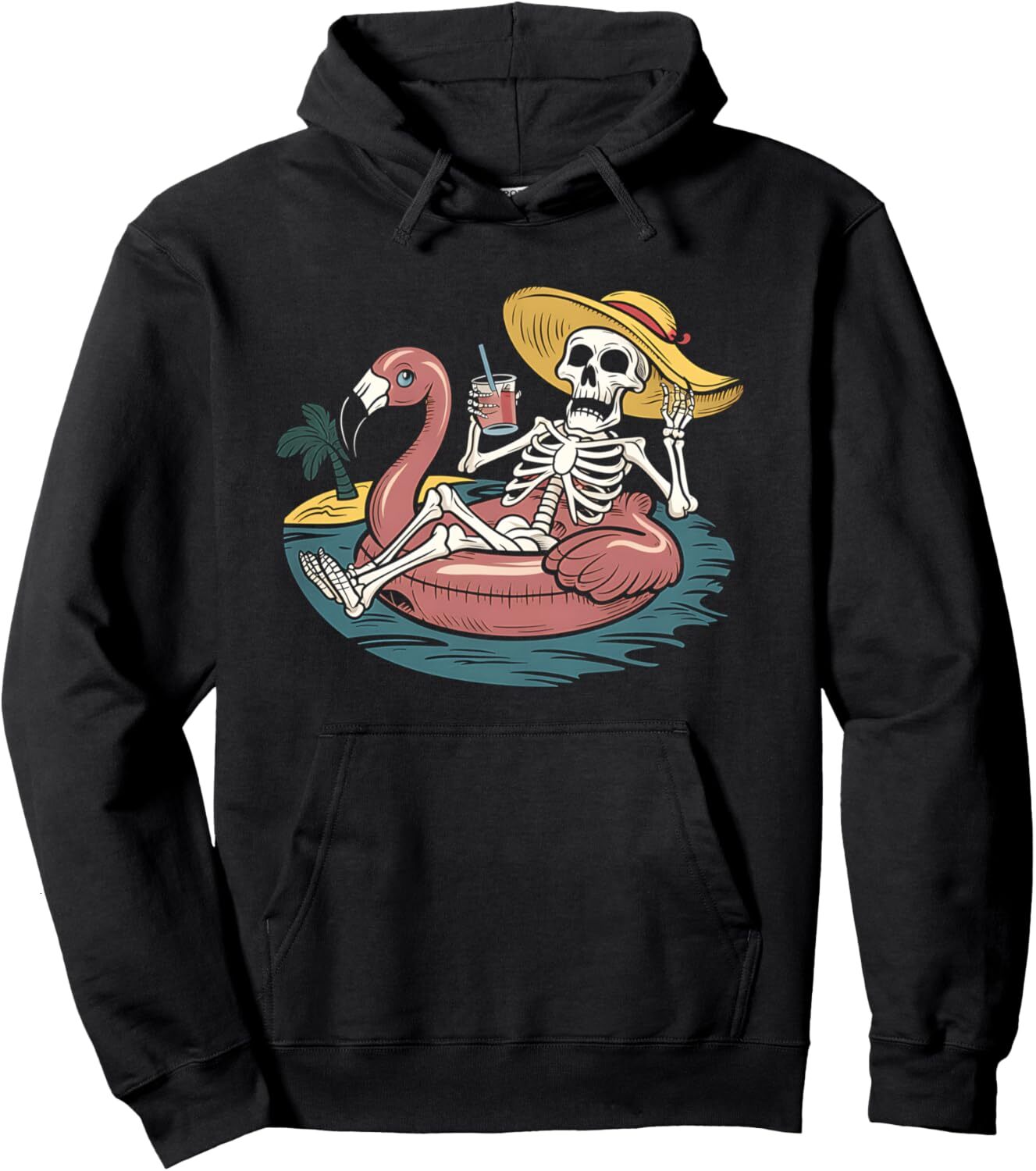 Hoodie for Mens Womens Skeleton Summer Vacation Flamingo Float Tropical Beach Fun Pullover Hoodie Graphic Hoodies sweatshirt