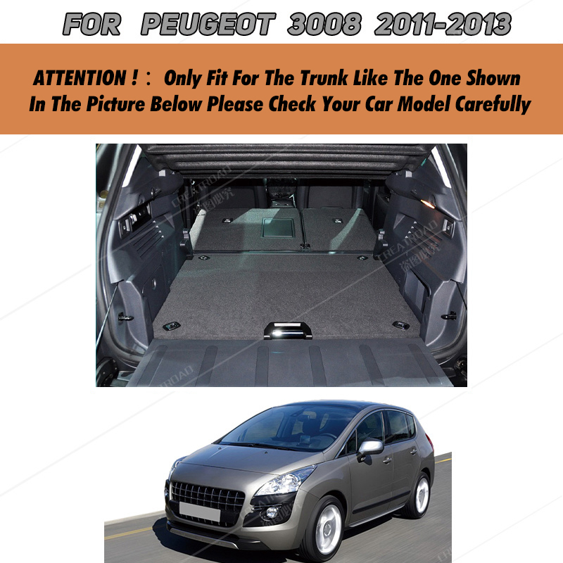 Auto Full Coverage Trunk Mat For PEUGEOT 3008 2011-2013 12 Anti-Dirty Leather Car Boot Cover Pad Interior Protector Accessories 11901