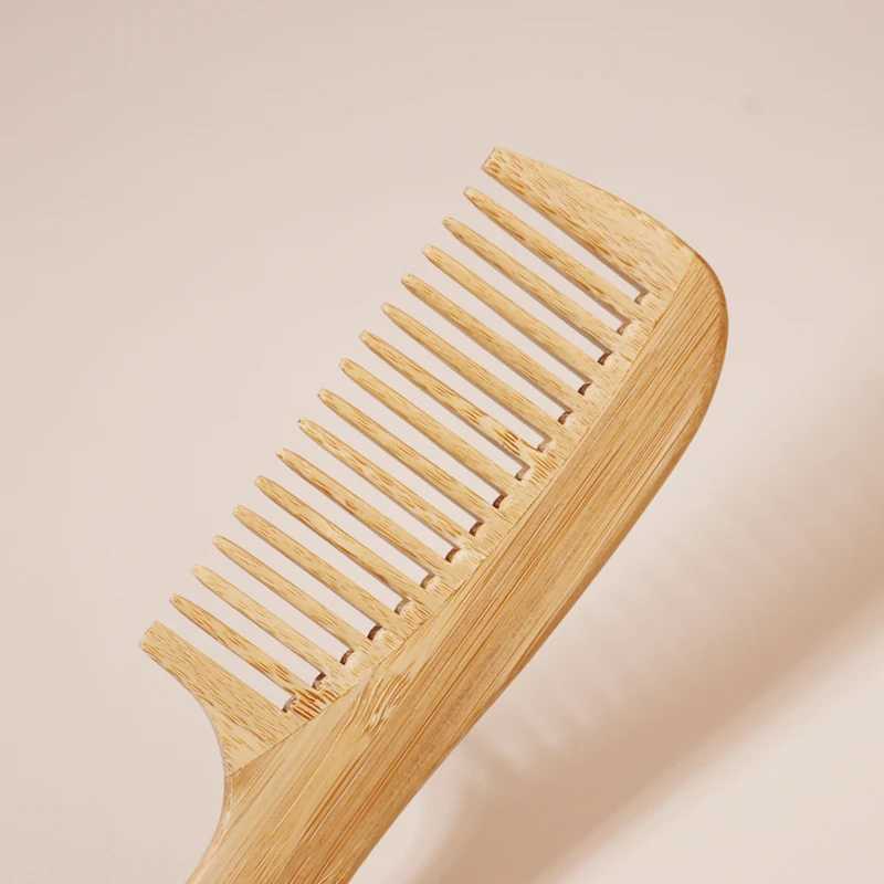 2-piece natural bamboo and wood hair comb set anti-static womens round wide toothed wood hair comb W241112