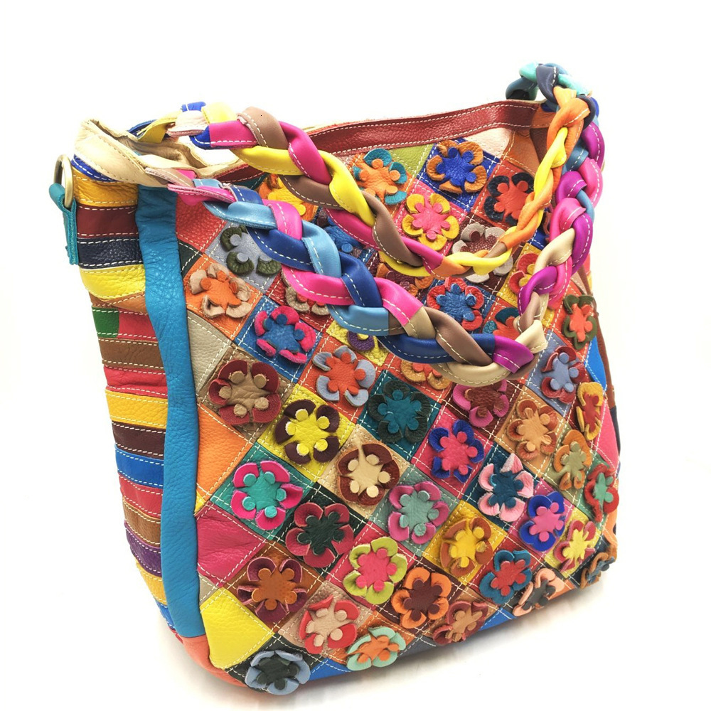 Oversized Genuine Leather Large Capacity Ral Multi Colored Tote Bags Gypsy Hippie Ibiza Bohemian Boho Chic Work Laptop Bag Patchwork BagVoyage