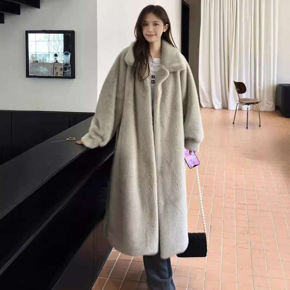 shanshi fur coat women Extended winter faux mink fur coat women's loose and thick collar clothes