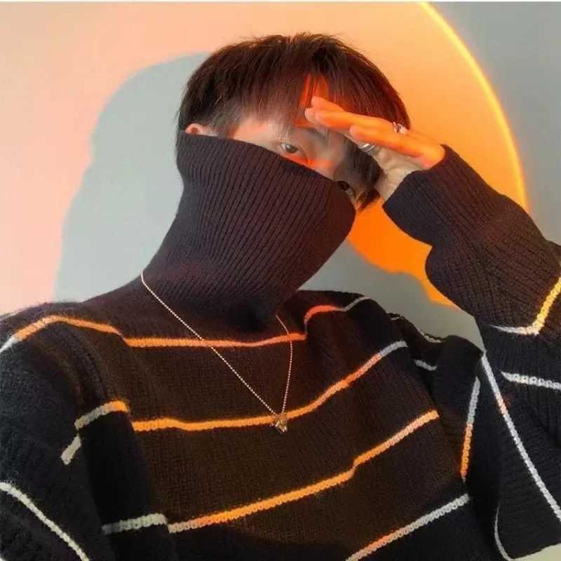 Knitted sweater mens white floral collar mens clothing high collar black jacket classic Y2k streetwear 2024 winter W2411111