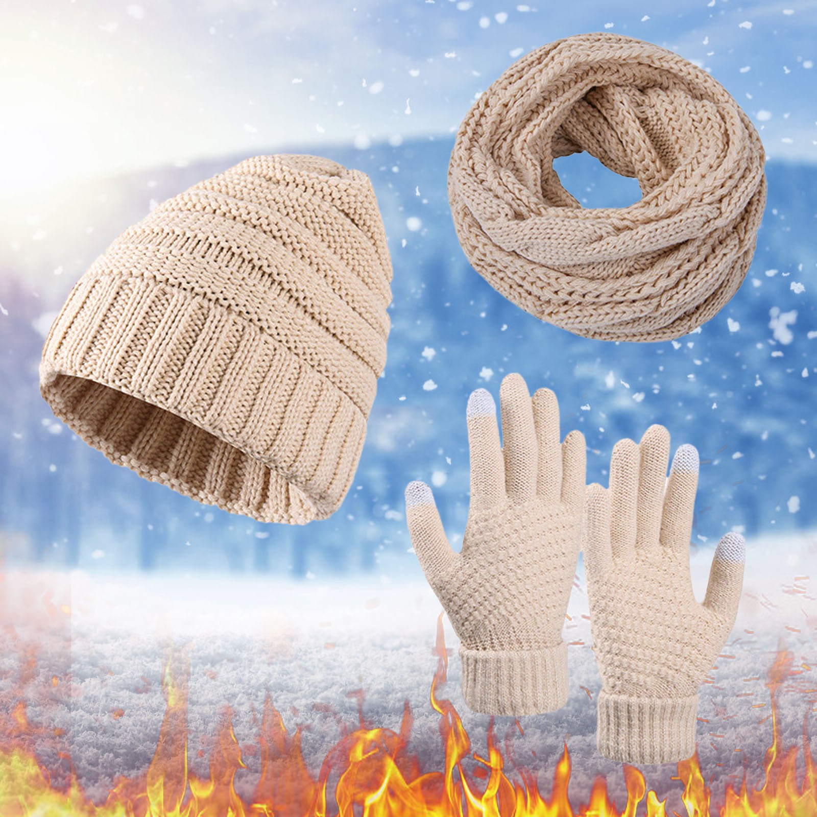 Winter Casual Solid Hat Scarf Gloves Set For Women Men Caps Winter Warm Soft Knitted Hat Bonnet Scarves Gloves Outdoor Accessory 4a5dc