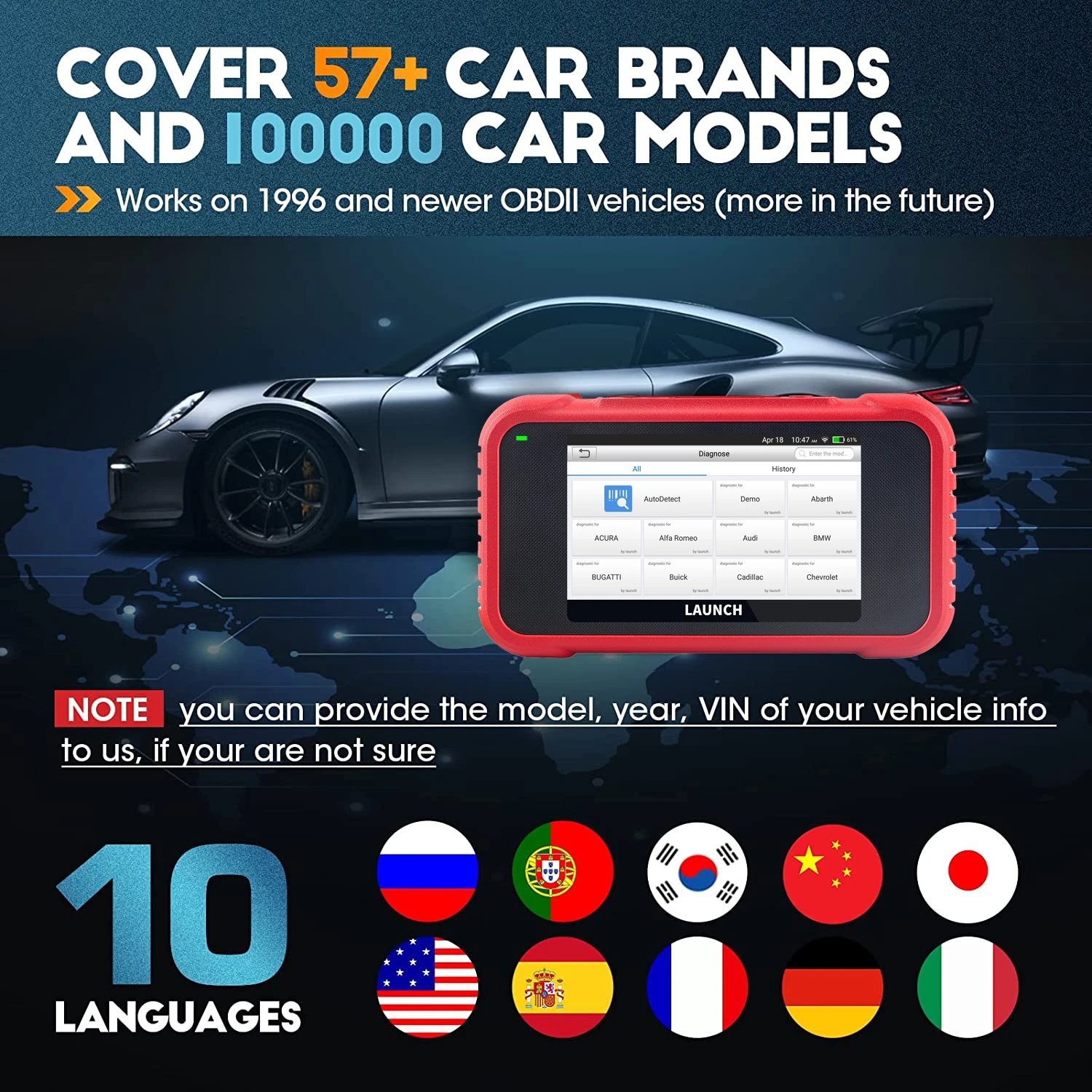 LAUNCH X431 CRP123E Car OBD2 Diagnostic Tools Automotive OBD Scanner ABS SRS Airbag Engine AT SAS OIL Brake Reset Free Update