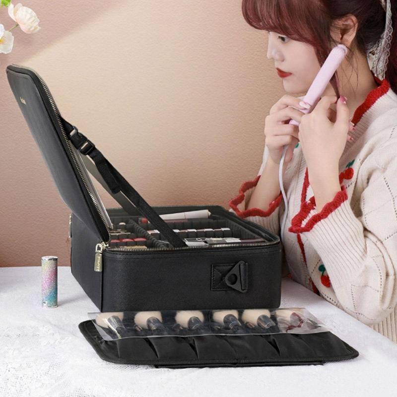LED Makeup Bag With Mirror Light Large Cosmetic Bag Portable Travel Pink Storage Bag Women Cosmetic Storage Case For Make Up 44e75