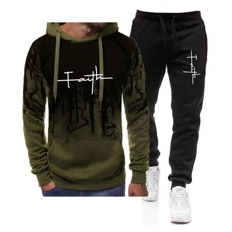 Spring Autumn Mens 2Pcs Suit Sweatshirt Splash HoodiesTracksuit Pants Casual Fitness Male Sportwear Men Clothing 241111