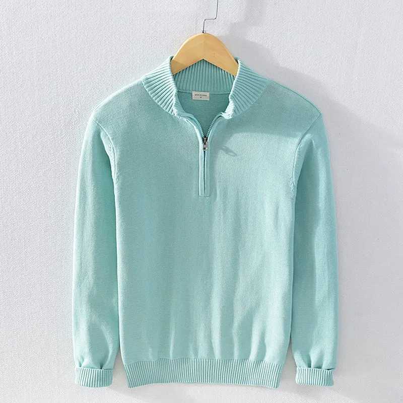 100% pure cotton mens sweater autumn and winter turtle collar half zipper zipper floral knit Korean popular spring skydiving clothing W2411111