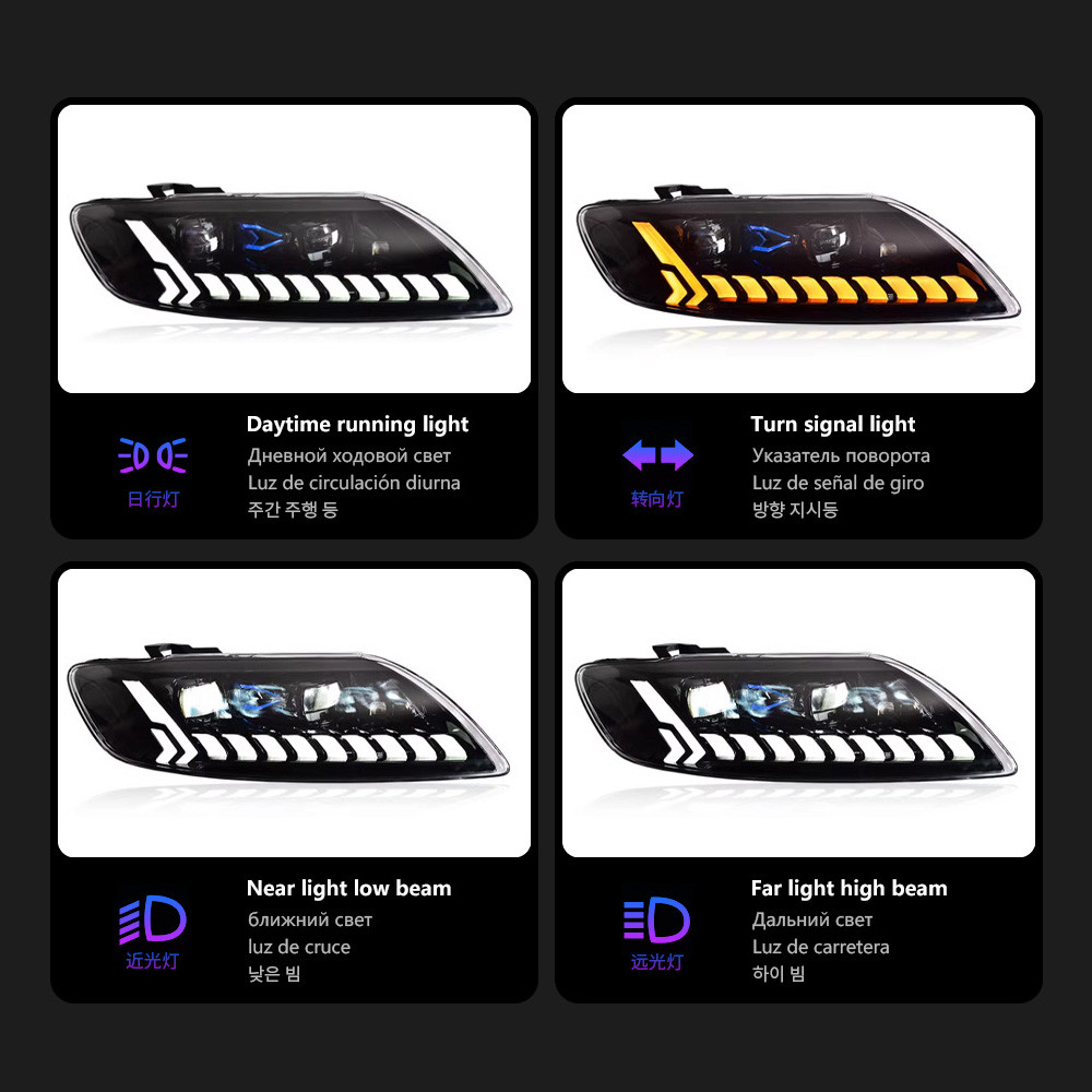 Auto Headlights for AUDI Q7 2006-20 15 LED High Beam Laser Lens LED DRL Running Water Turn Signal Lamp