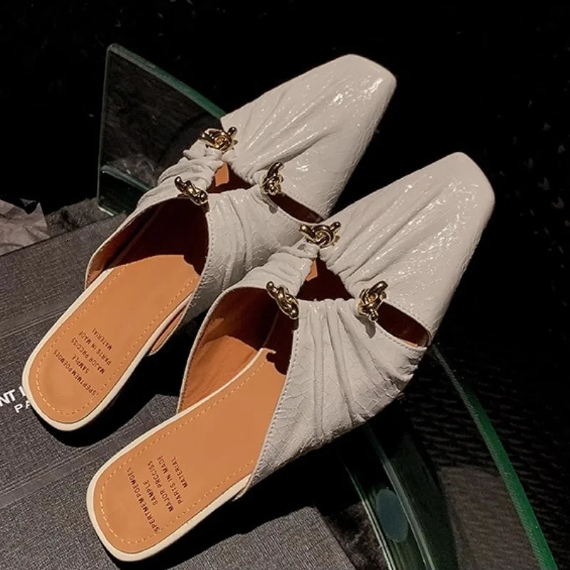 Classic square toe womens mule 2024 summer Korean fashion womens closed toe slider comfortable low heel daily slider 241111