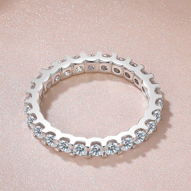 Sparkling Gorgeous Handmade Full Round Cut Moissanite Diamond Gemstones Wedding Rings Pure 100% 925 Sterling Silver Party Women Band Ring Gift