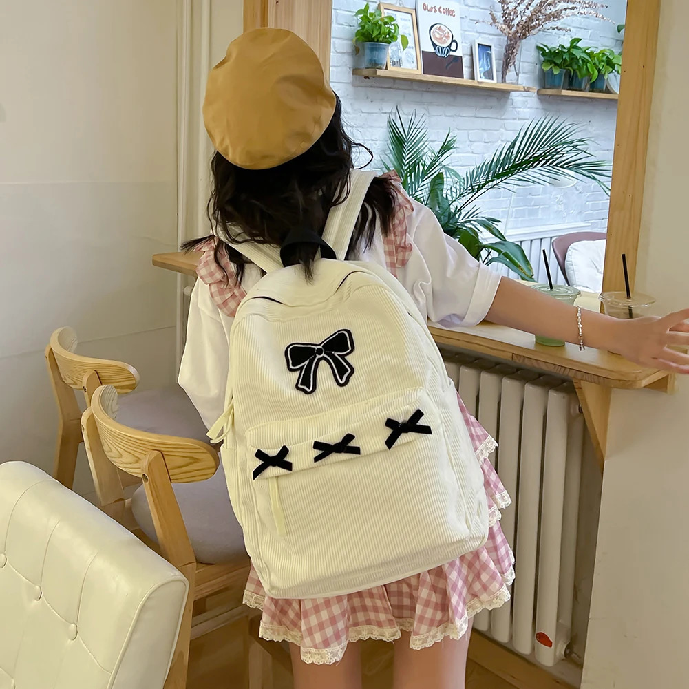 Y2K cute bow notebook backpack fashionable casual coral bow student backpack large capacity travel backpack shoulder bag 241111