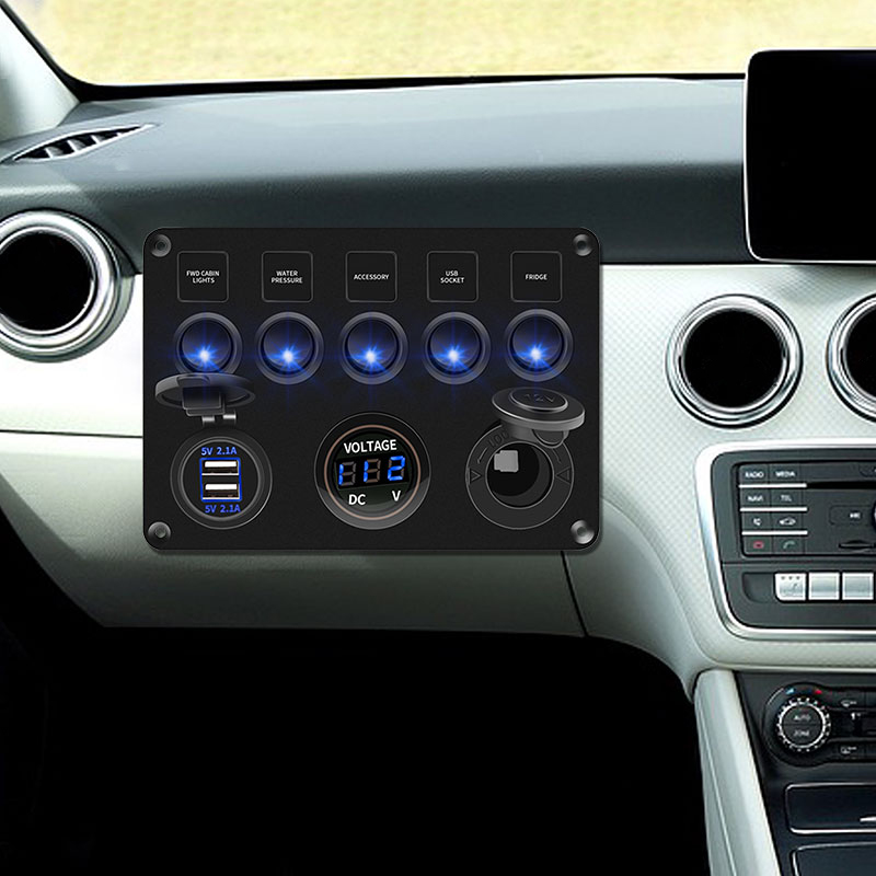 LED 12V Panel Power Outlet 4.2A Dual USB Charger Digital Voltmeter Switch Combo for Boats Trucks Car Campers