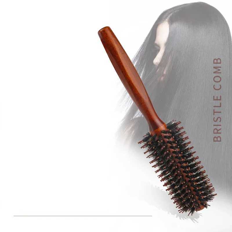 Straight diagonal bristle round curly hair brush wooden handle round barrel curly hair brush comb curly hair tool W241112
