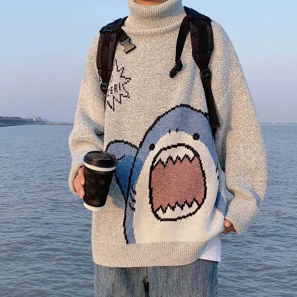 Harajuku Shark Mens Sweater Turtle Neck Womens Sweater 2022 Winter High Neck Korean High Neck Oversized Turtle Neck Autumn Sweater W2411111
