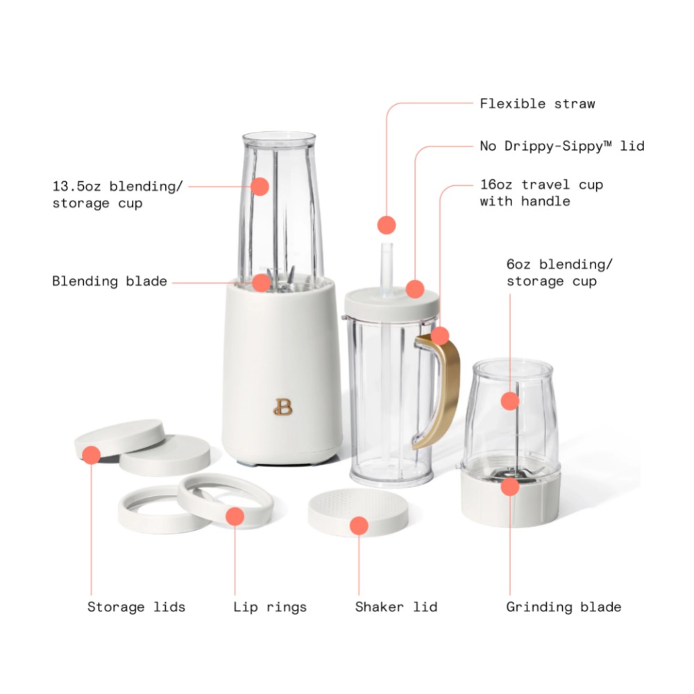 Beautiful Personal Blender, 12 Piece Set, White Icing By Drew Barrymore, Soy Milk Maker, Juicers