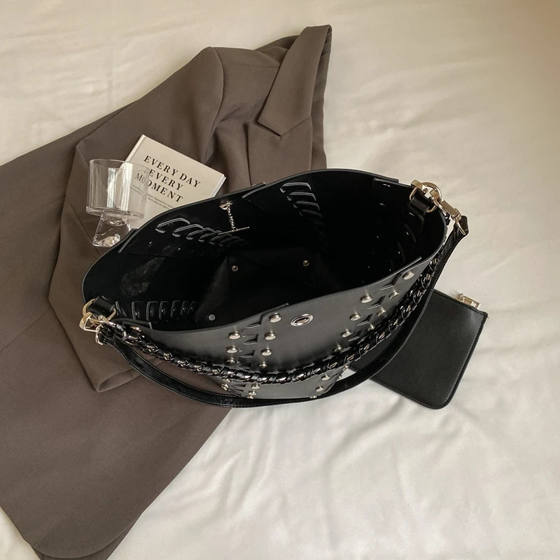 2 Pcsset Rivets n Small Crossbody Bags For Women Fashion Females Bucket Bag Lady Shoulder Handbags And Purses 241111