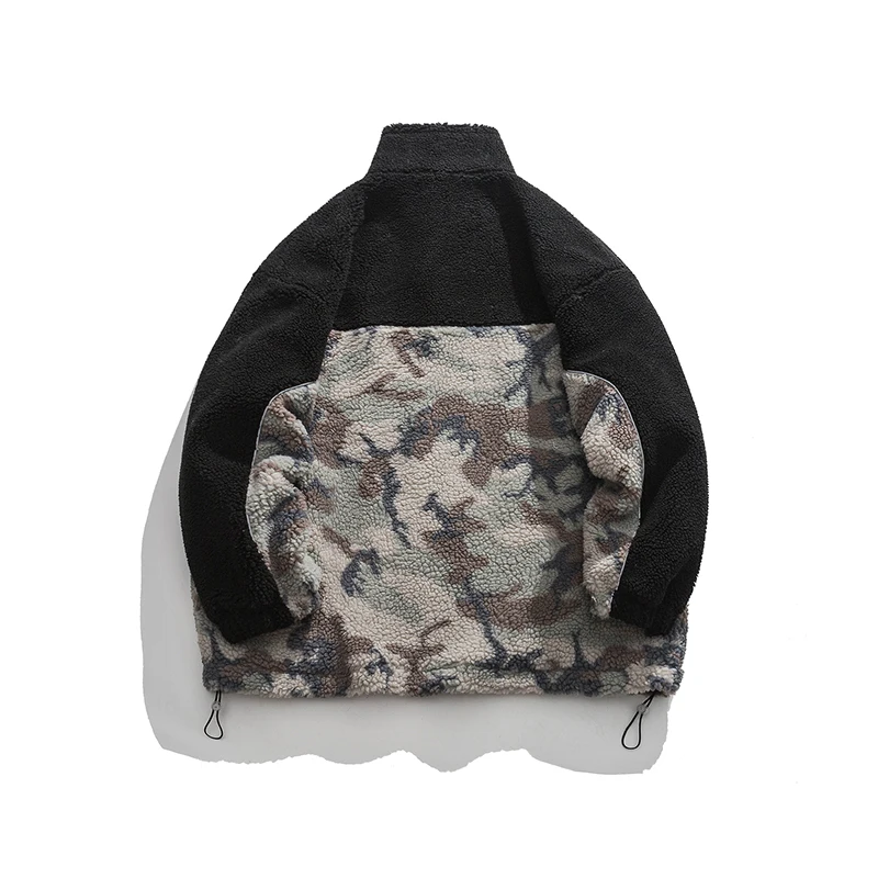 Winter Warm Fleece Jacket Men Camouflage Patchwork Couples Thick Stand Collar Zip-Up Loose Padded Coat High Quality Outerwear
