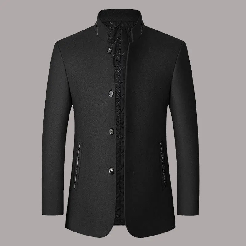 Wool blend coat mens winter fashion mens wild coat mens thick coat warm jacket trench coat stand collar coat 241112