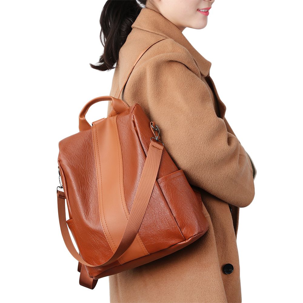 School Girl's College Backpack Large Capacity Women Leather Satchel Unisex Anti-Theft Travel Rucksack Female Shoulder Bag