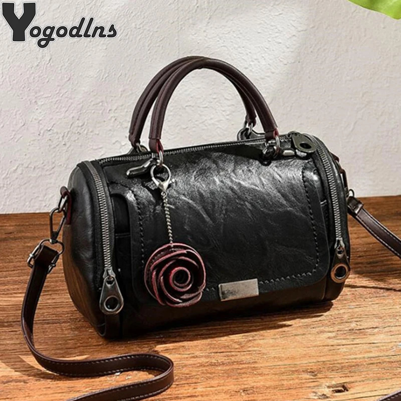 Fashion Women Shoulder Bag with Flower Pendant Ladies Party Purse Boston Handbag Casual Female Messenger Crossbody Bags 241111