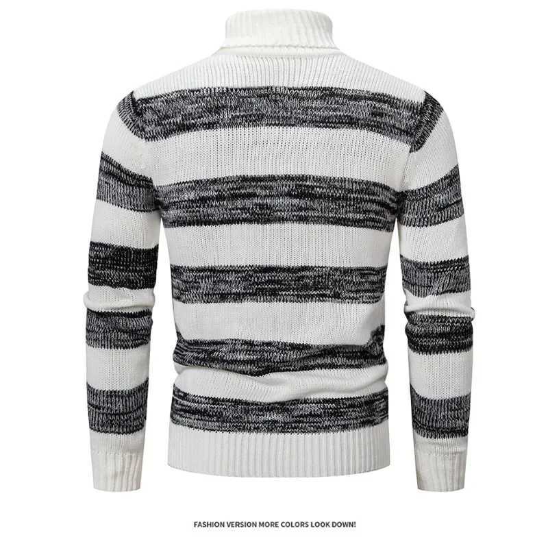 Mens black and white horizontal striped turtle neck fashionable long sleeved sweater W2411111
