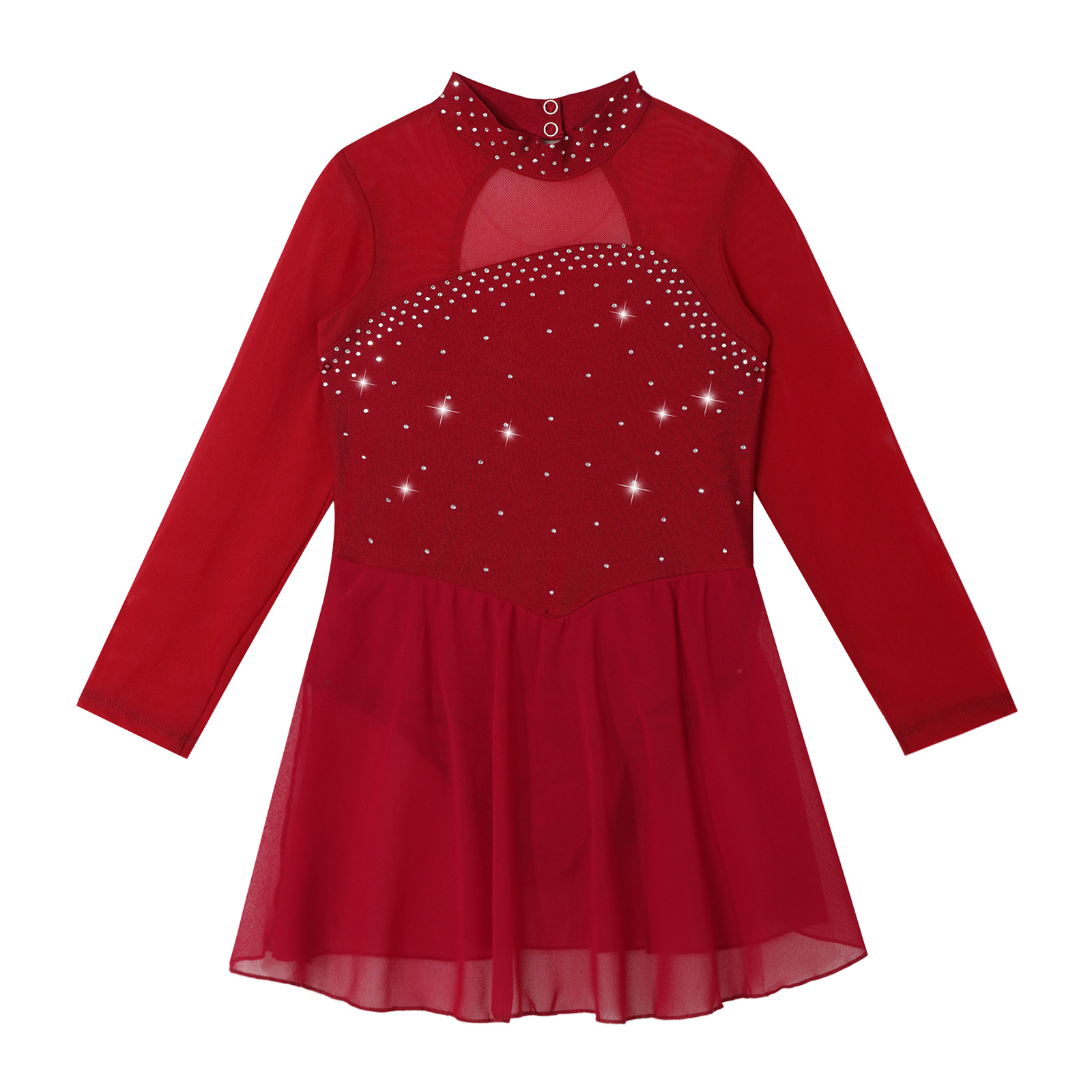 Children Girls Gymnastic Leotars Ballet Tights Latin Dance Performance Costume Long Sleeve Rhinestone Figure Skating Dance Dress