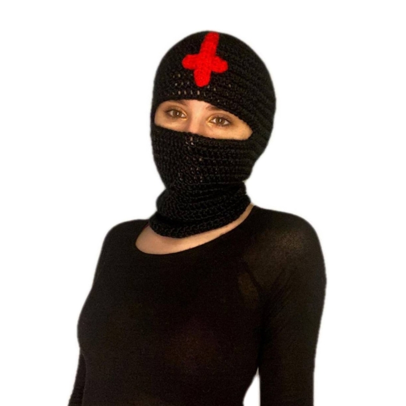 Balaclava Horrid Skull Crocheted Hat for Women Men Picture Props Scary Robber Cap Cosplay Halloween Party
