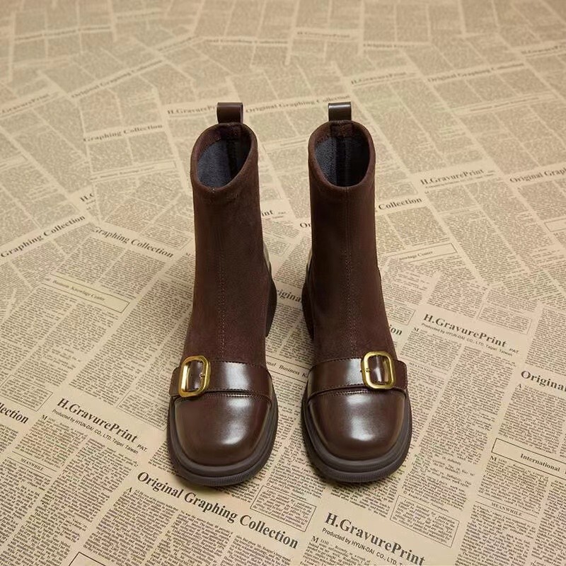 Designer Boot Retro Slim Boots, Fashion Brown Socks Boots, Women's 2024 Trendy Autumn And Winter Stylish Short Boots, Ankle Boots 706
