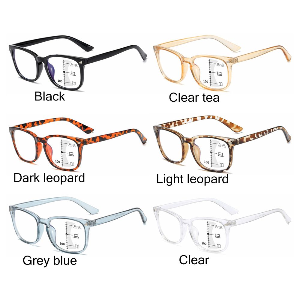 Square Progressive Multifocus Reading Glasses Anti Blue Light Presbyopic Glasses Spring Hinge Readers Far and Near Dual-use