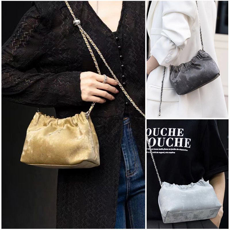 Summer New Women Chain Messenger Female Soft Split Leather Fashion Bucket Shoulder Lady Casual Crossbody Bag Patent Leather