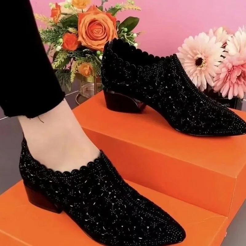 Summer and spring Pointed toe womens shoes slip on comfortable and fashionable short and chubby high heels casual womens shoes size 35-40 241111