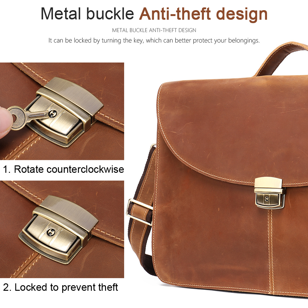 Briefcase Crazy Men Horse Genuine Leather Male Fit 15.6inch Laptop Bag Handbag For Documents 's Shoulder Designer 7d4a6
