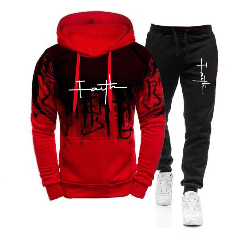 Spring Autumn Mens 2Pcs Suit Sweatshirt Splash HoodiesTracksuit Pants Casual Fitness Male Sportwear Men Clothing 241111
