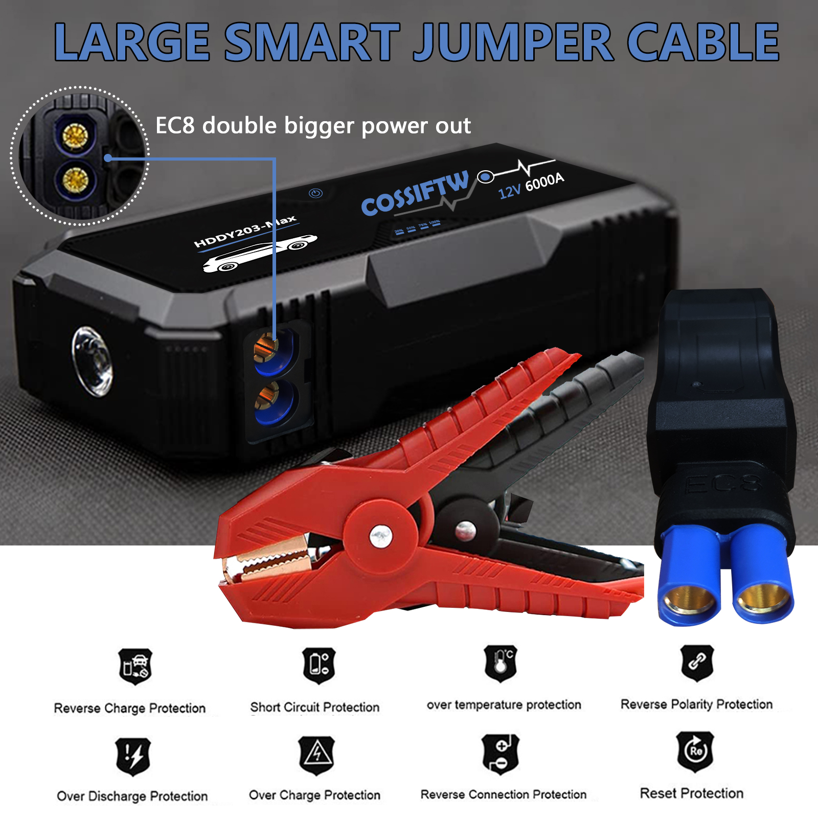 6000 Peak Amp Portable Jump Starter and Power Pack Heavy Duty Truck Jump Starter Power Bank Excavator Emergency Battery Booster