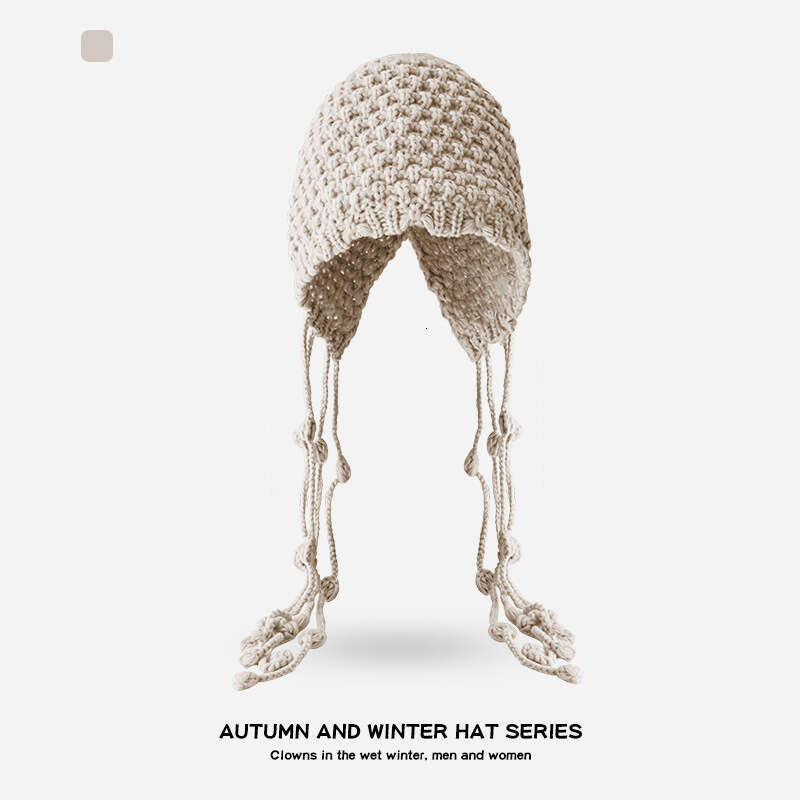 autumn winter warm woolen hat hand woven hollow toe cap womens ethnic and stylish su ear protection sleeve knitted hat