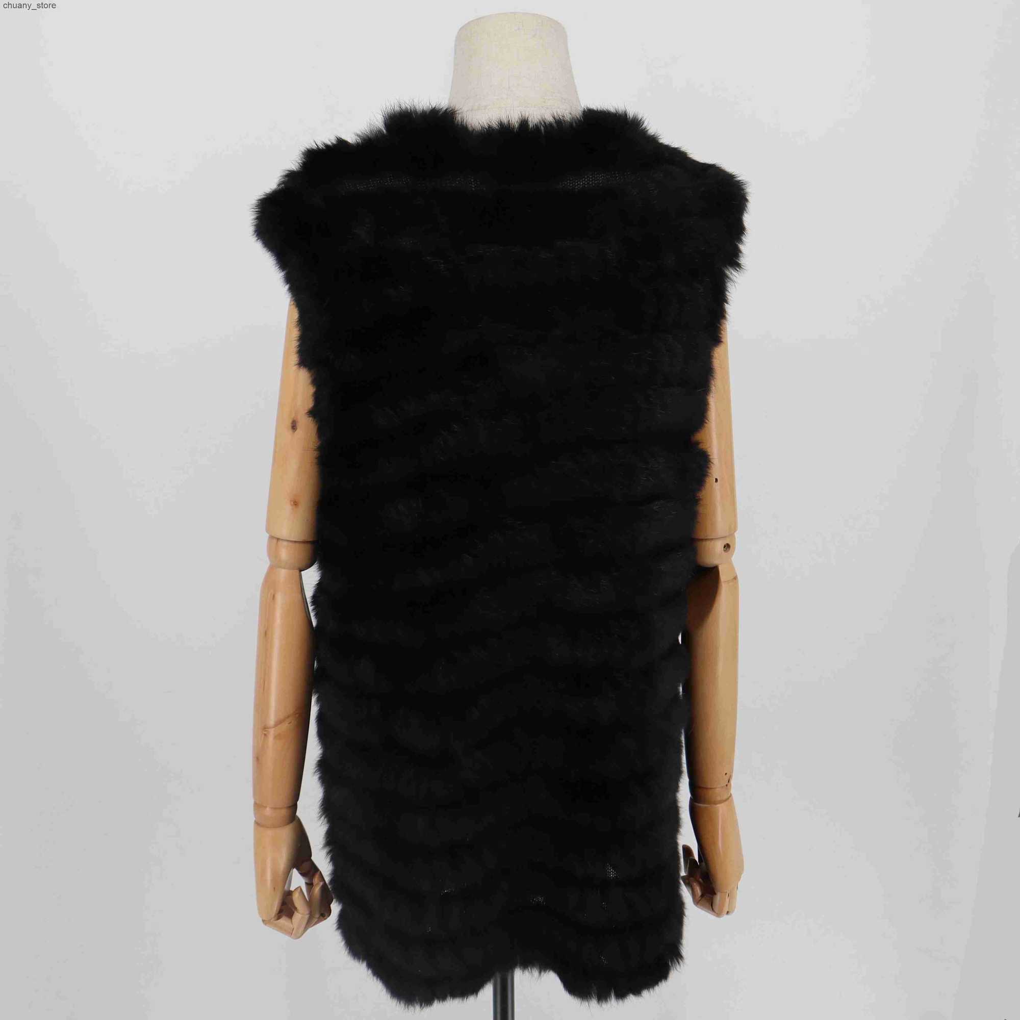 Scarves 2021 Womens True Rabbit Fur Vest Non Velvet Gold Plated Fur Coat Womens Fur Coat L240910