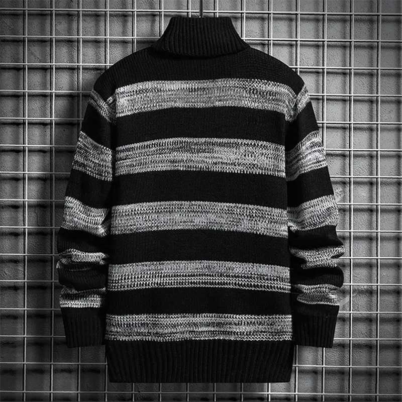 Mens fashion striped knitted ultra-thin fit knitted sweater mens casual sweater W2411111