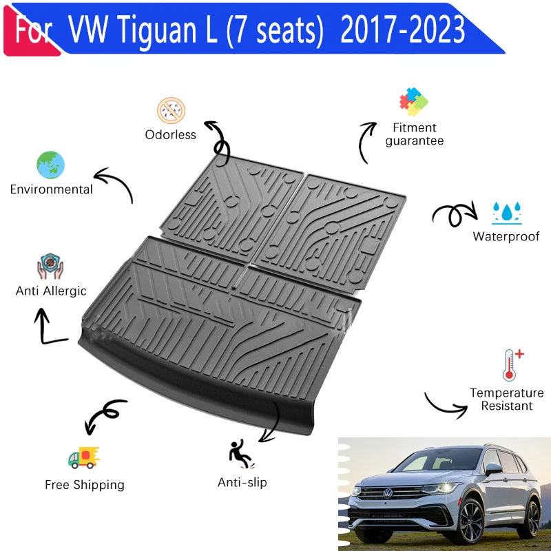 Car Trunk Mat for VW Tiguan L Allspace 2017~2023 7 Seats Easy Clean Auto Rear Cargo Tray Trunk Mats Car Accessories 1557d