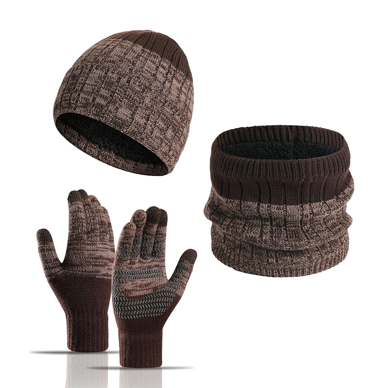 3Pcs Set Beanie Gloves Scarf Set Keep Warm Set Thickened Neck Gaiter Unisex Knitted Hat Muffler Woolen Yarn Winter High Quality 1cbf9