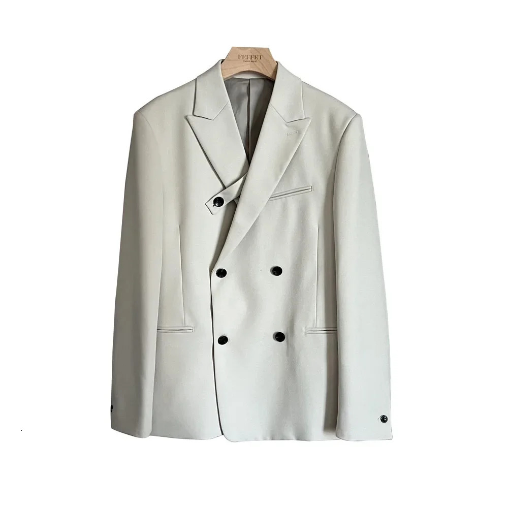 Men Korean Streetwear Fashion Loose Casual Double Breasted Suits Sets Blazer Jacket Pant Male Wedding Business Suit Coat Trouser 240412