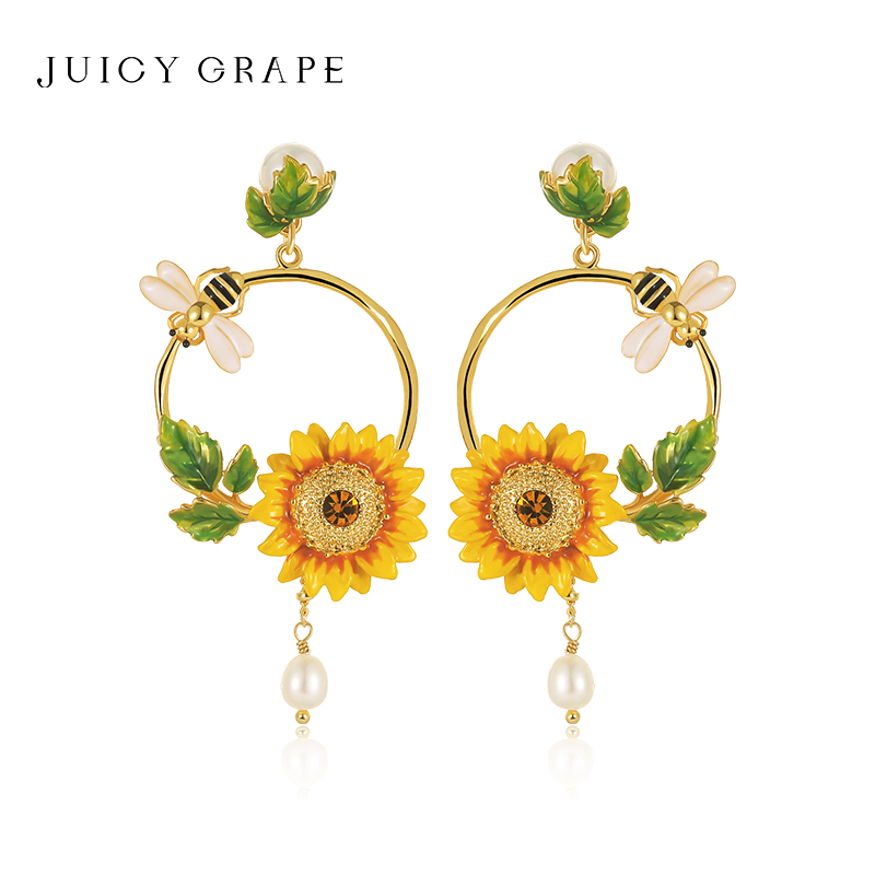 JUICY GRAPE French Light Elegant Enamel Suower Earrings Handcrafted Fashionable Jewelry Trendy Earrings for Women 27ce1