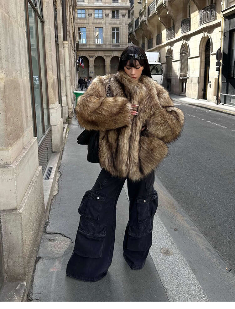 shanshi fur coat women Explosive Street Women's Raccoon Flip Collar Eco friendly Fur Coat