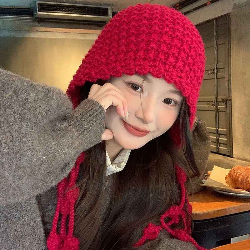 autumn winter warm woolen hat hand woven hollow toe cap womens ethnic and stylish su ear protection sleeve knitted hat