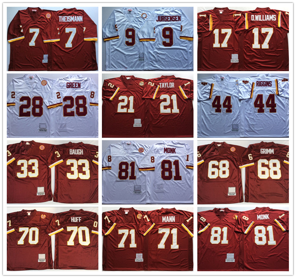 21 Sean Taylor Retro Football Jerseys 7 Joe Theismann 9 Sonny Jurgensen 28 Darrell Green 17 Doug Williams 44 John Riggins 68 Russ Grimm 81 Art Monk 70 Huff 71 Mann 33 Baugh